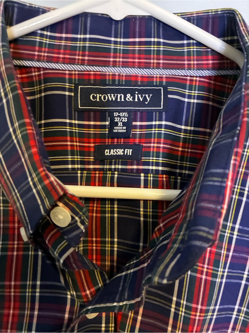 crown & ivy Navy and Red Plaid Button-Down Shirt